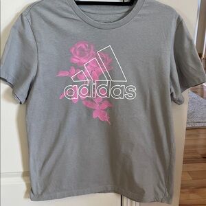 Adidas Women's Gray Tee with Pink Floral Graphic